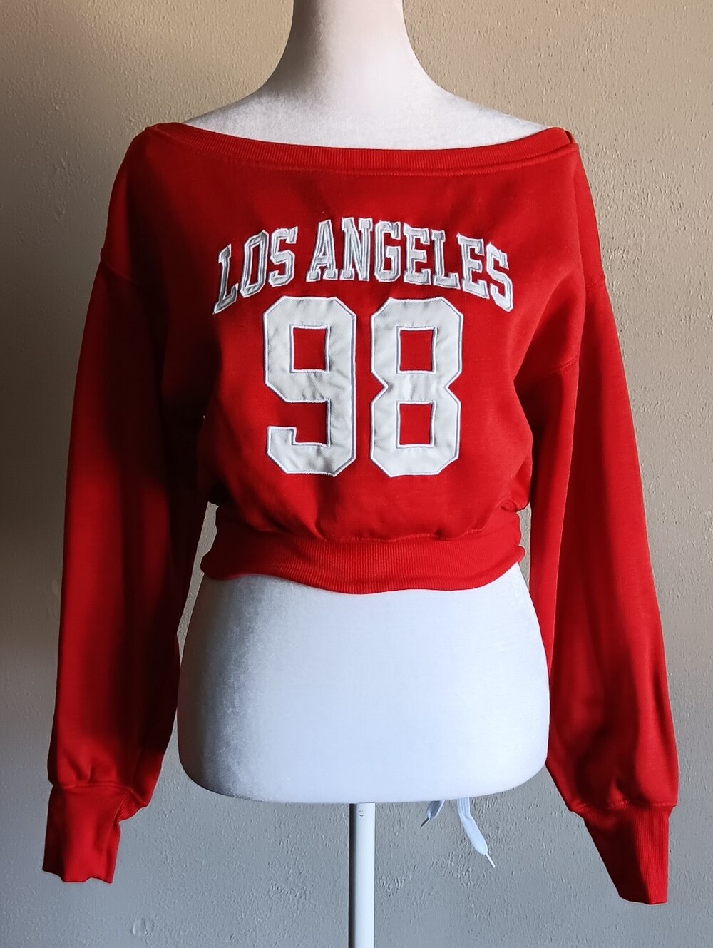 Forever 21 Red Off Shoulder Cropped Los Angeles '98 Sweatshirt Size Small